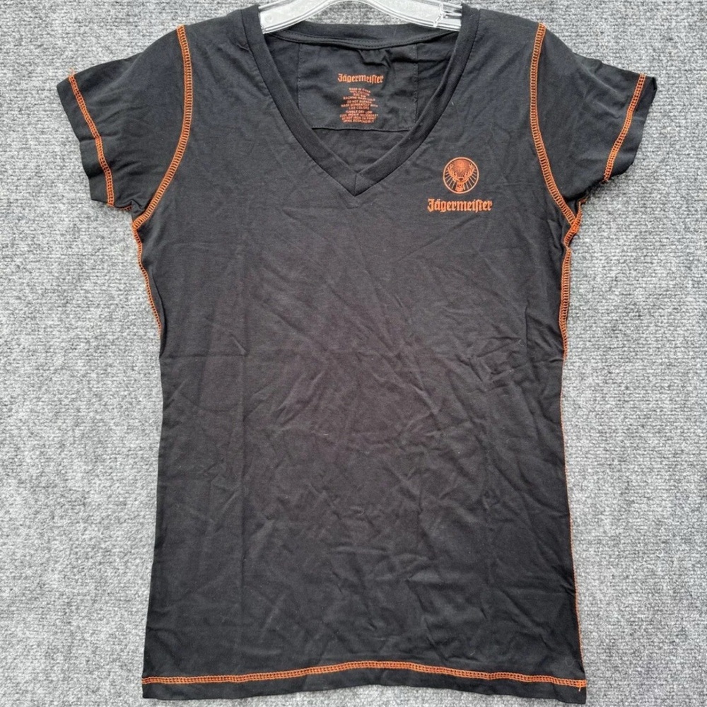 Womens Jagermeister Stag Cross on Chest Sexy Black V Neck T Shirt Size - S